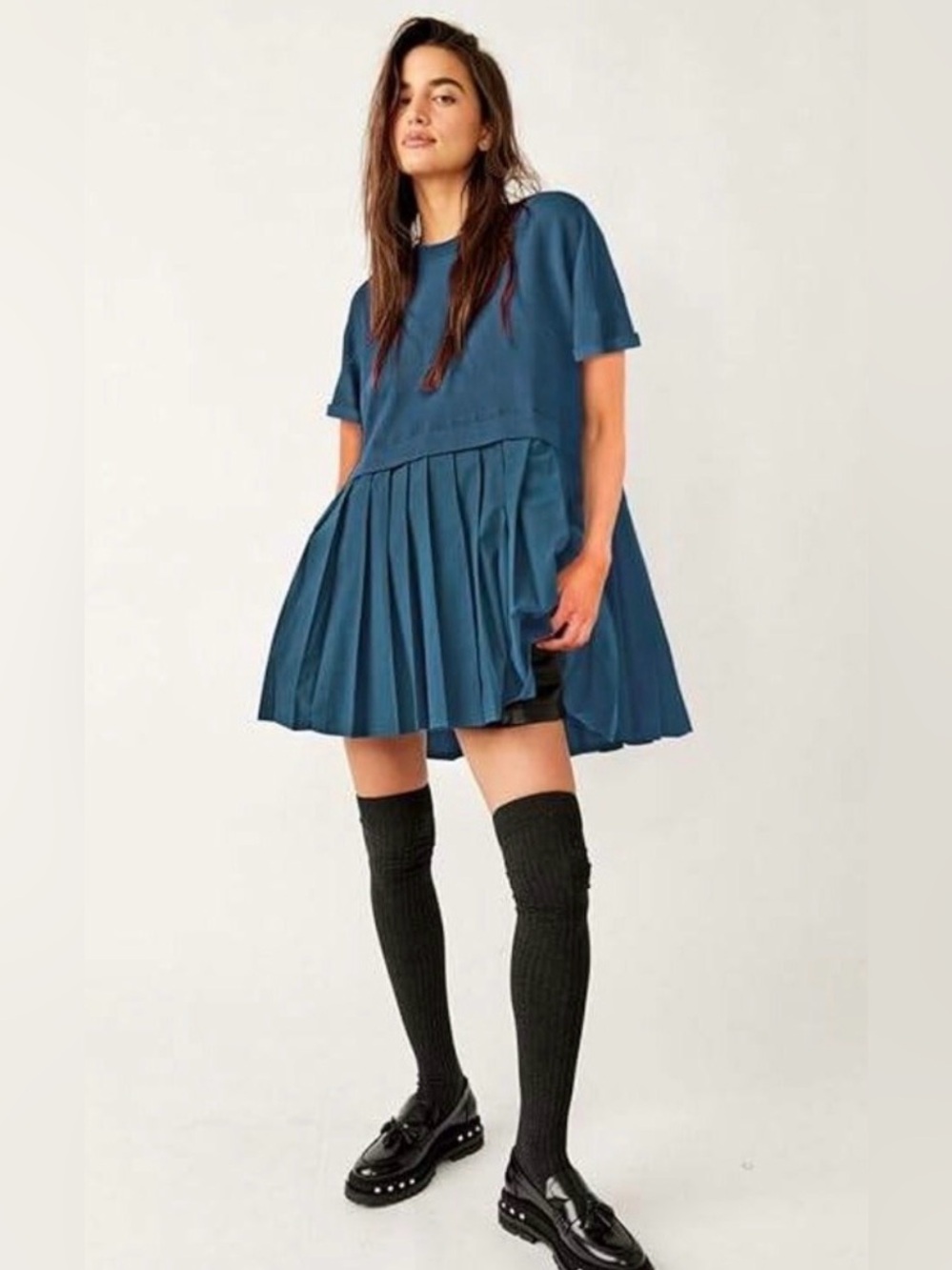 Free People inspired Babydoll mini dress tunic• teal blue •XL